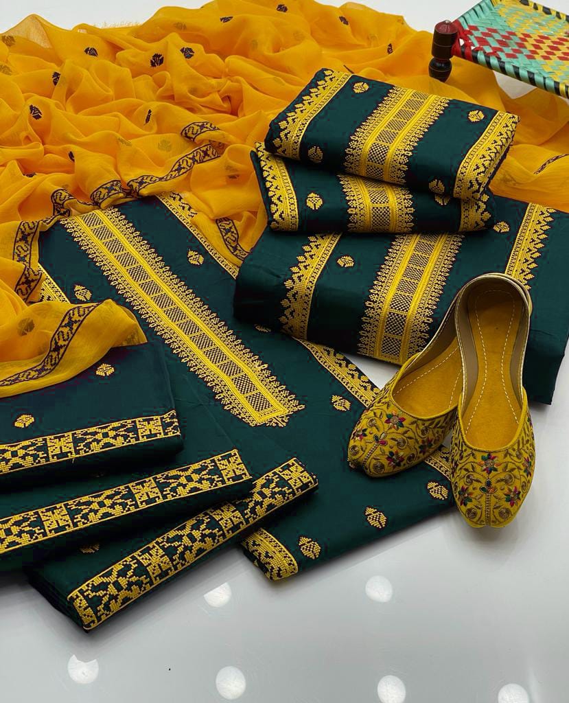 4pc Embroidered Dress Yellow/Green (Khussa Gift)