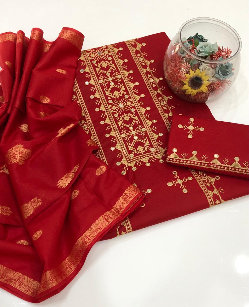 3pc  Embroidered Dress Brosha Dupatta