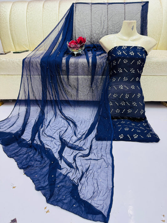 2pc Chiffon Mukesh Work(Shirt& Dupatta) Navyblue