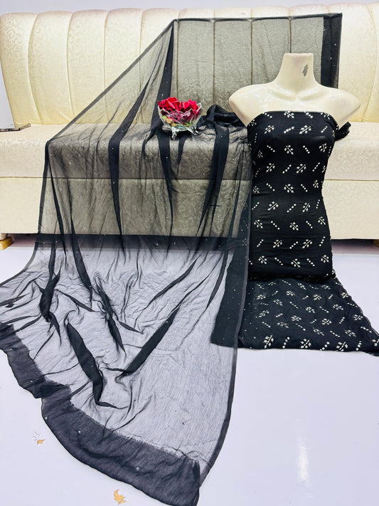 2pc Chiffon Mukesh Work(Shirt& Dupatta) Black