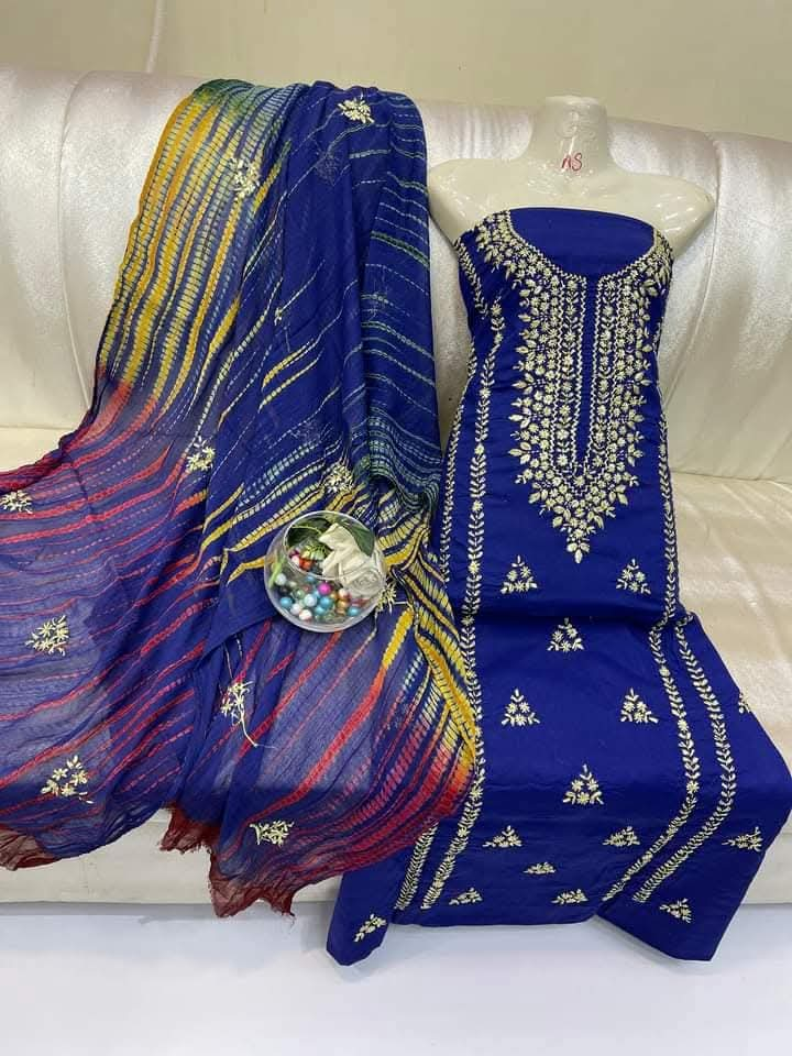 3pc Lawn Gotta Work Jall  Dress (Tie & Dye Dupatta) Blue