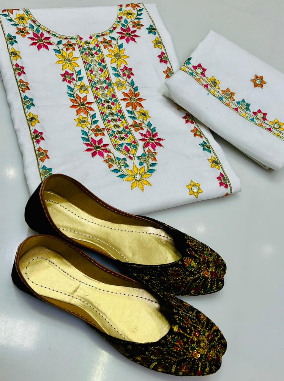 2pc Embroided Dress White Light(Shoes Gift)