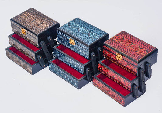 Wooden Jewelry Box | Handcrafted Multi-Layer Artistry