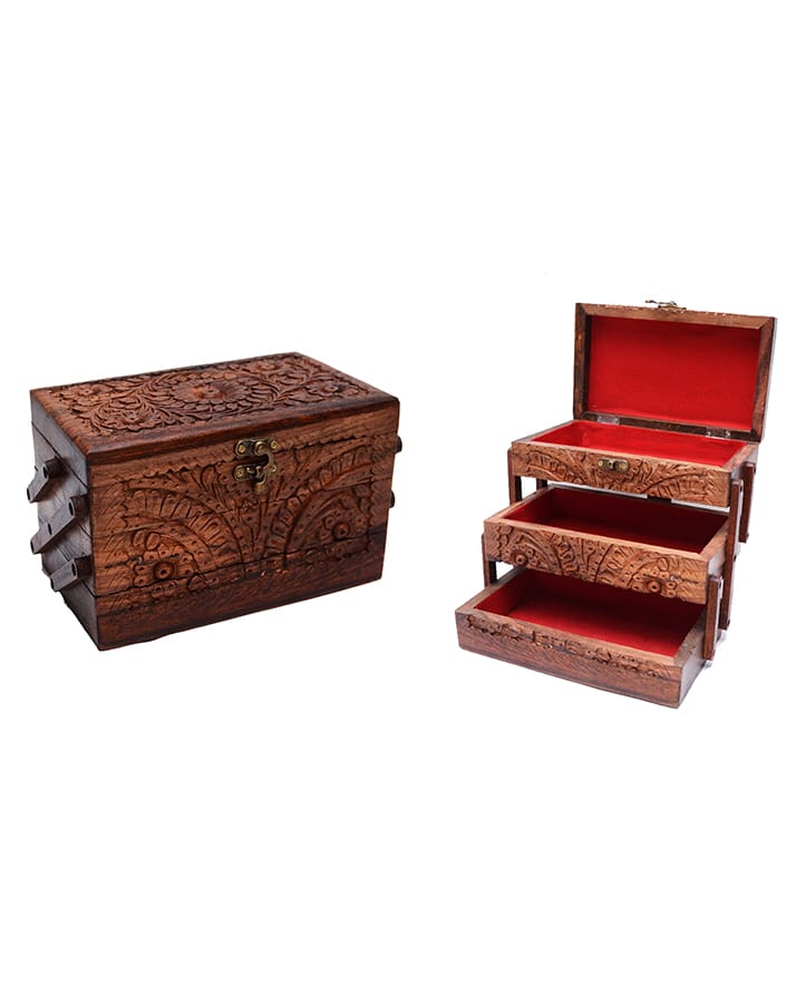 Wooden Jewelry Box | Handcrafted Multi-Layer Artistry