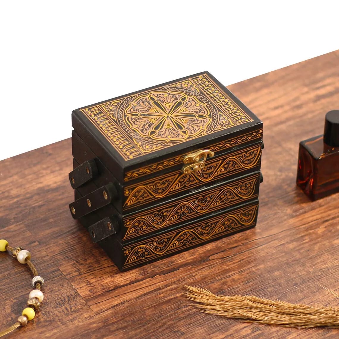 Wooden Jewelry Box | Handcrafted Multi-Layer Artistry